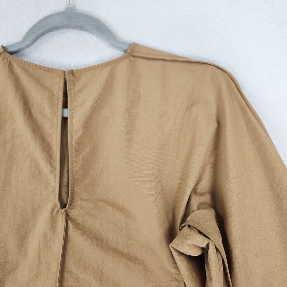 Deveaux New York Shirt Womens 0 Tan Beige Carrie Puff Sleeve Top Poplin Blouse - Picture 10 of 10